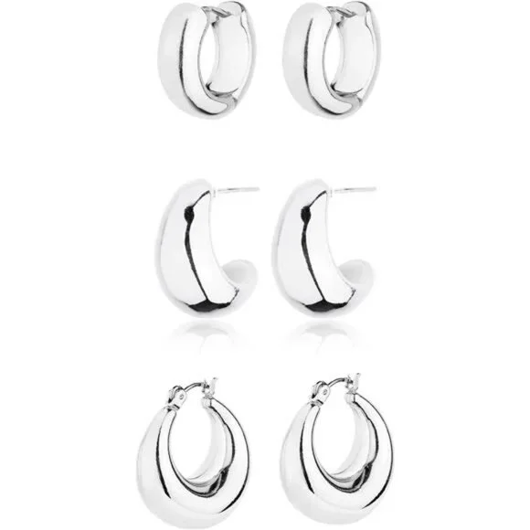 Jewelry Gold Chunky Hoop Earrings Set For Women 14k Gold Plated